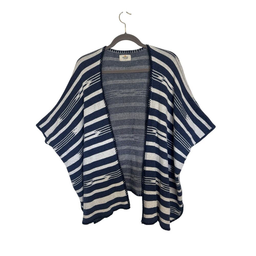 Marine Layer Navy White Open Front Poncho Cardigan Sweater M/L Cotton Layering